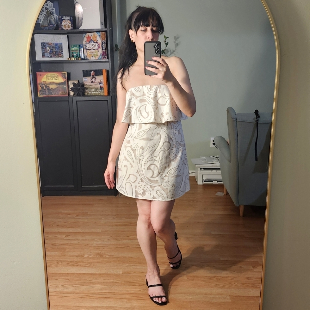 BCBGMaxAzria Cream Strapless Paisley Dress